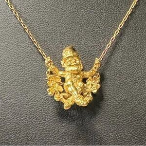 Vintage Franklin Mint Leprechaun Necklace – 24K Gold Electroplate, 1980s